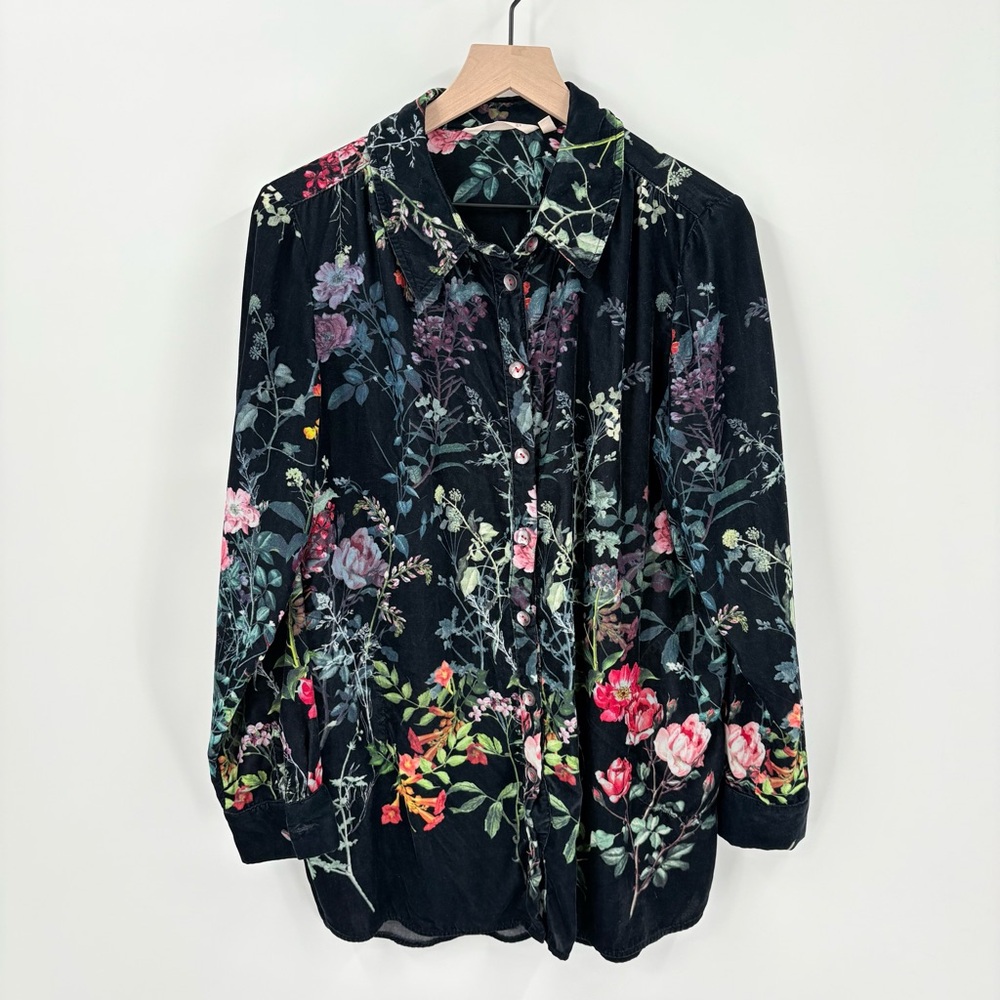 Soft Surroundings Floral Button-Front Blouse - Blue with Multicolor Floral Print